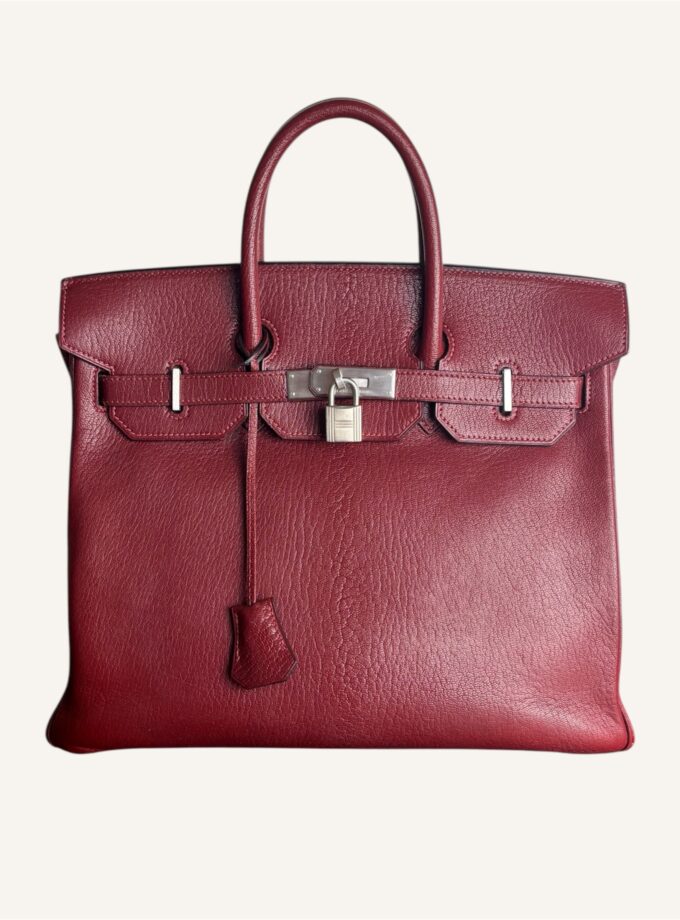 sac Hermès HAC 32 cuir chèvre rouge H argent brossé