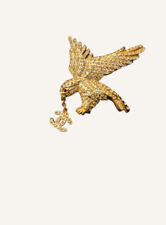 broche Chanel vintage oiseau cristal CC 2001