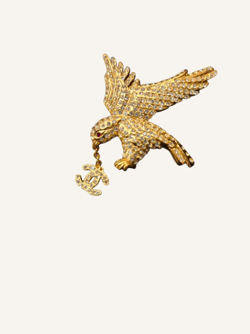 broche Chanel vintage oiseau cristal CC 2001