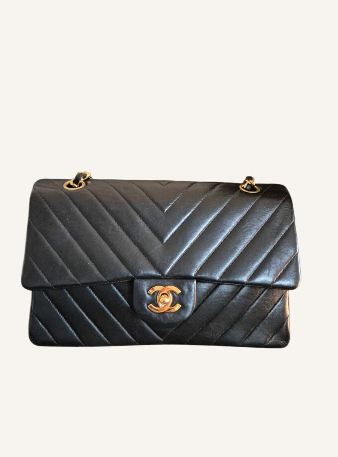 sac Chanel vintage Full Flap cuir chevron 1994