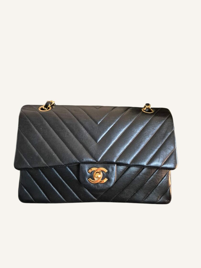 sac Chanel vintage Full Flap cuir chevron 1994