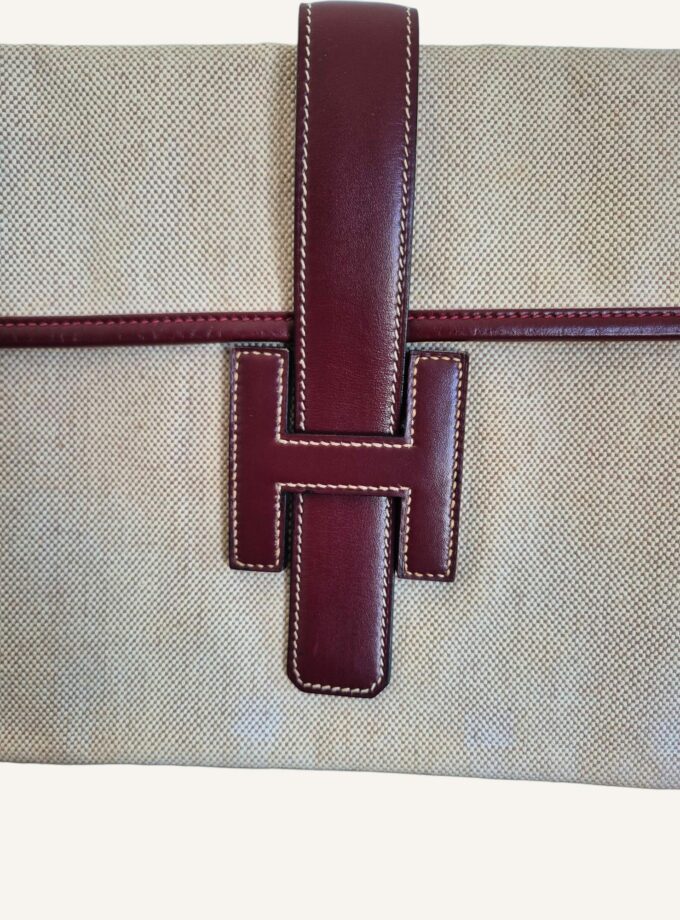 Pochette Hermès Jige toile & Cuir Box rouge