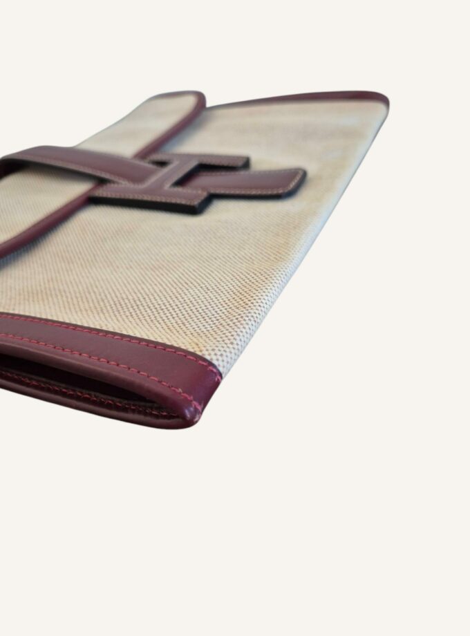 Pochette Hermès Jige toile & Cuir Box rouge
