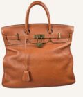 sac Hermès HAC 45 orange rouge finitions or