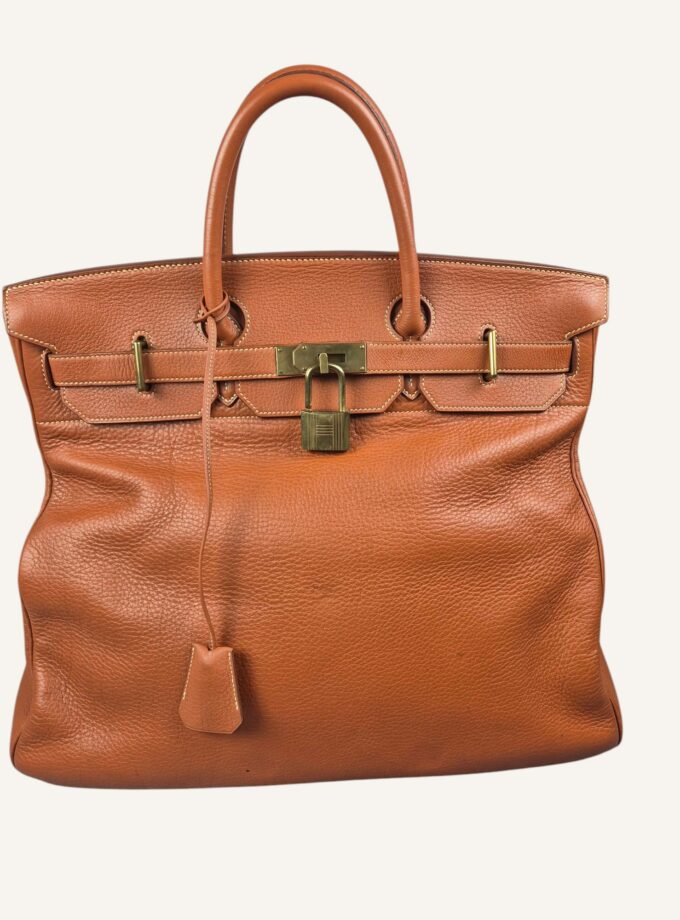sac Hermès HAC 45 orange rouge finitions or