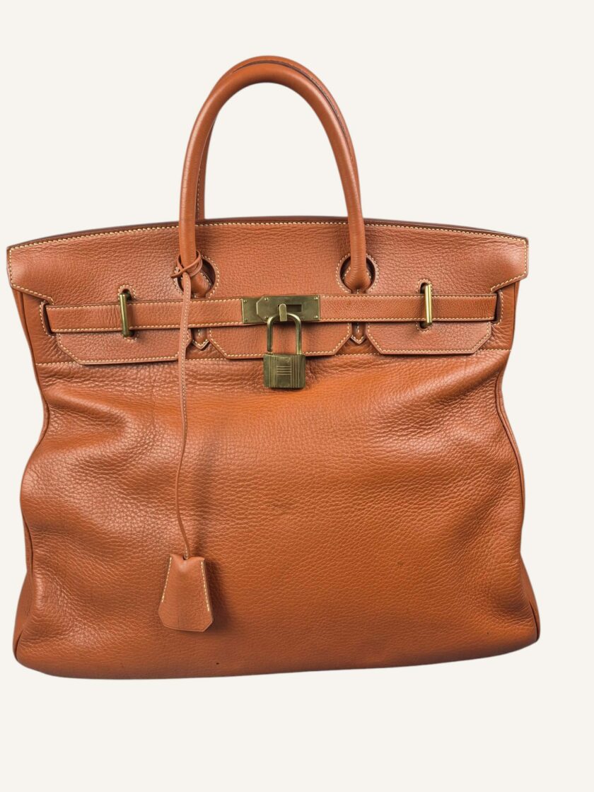 sac Hermès HAC 45 orange rouge finitions or