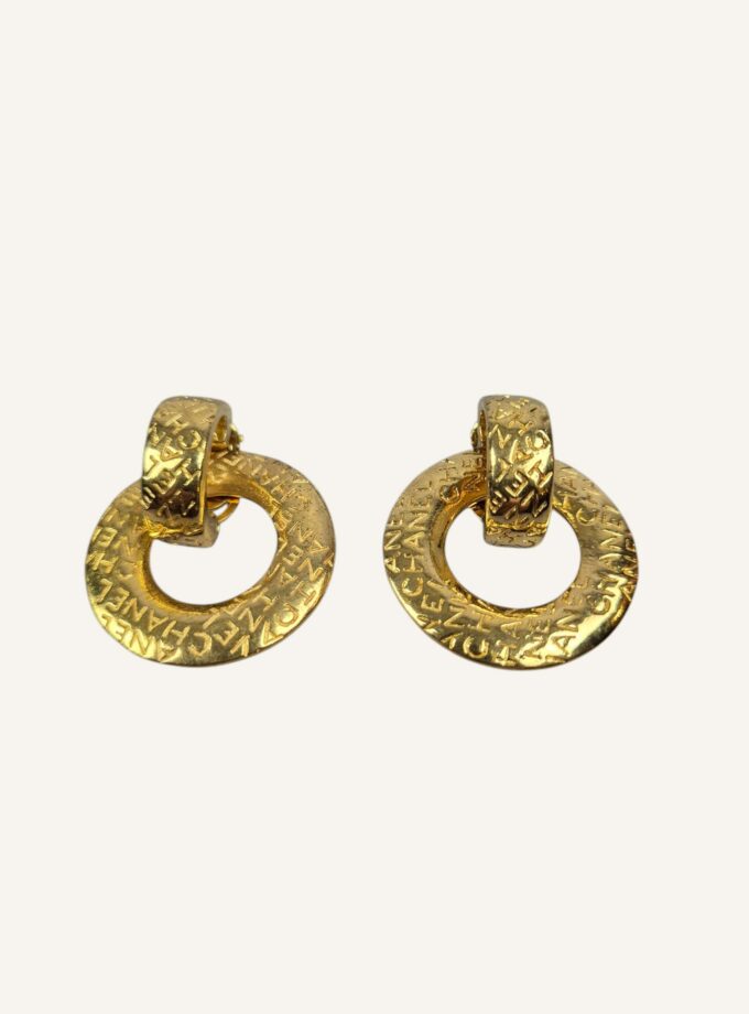 boucles d’oreilles Chanel vintage or 24k logo