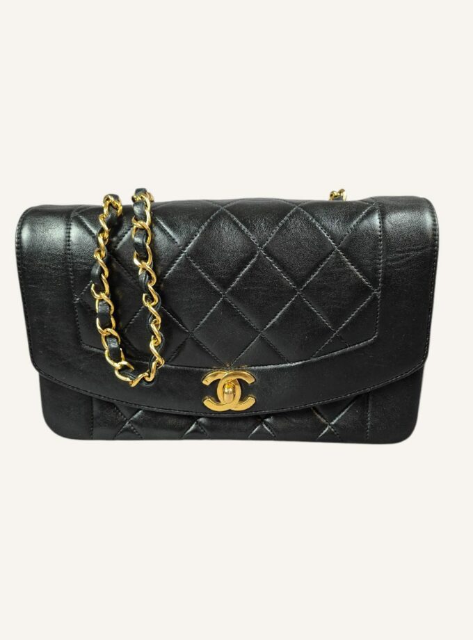 sac Chanel Diana small cuir noir or 24k 1994