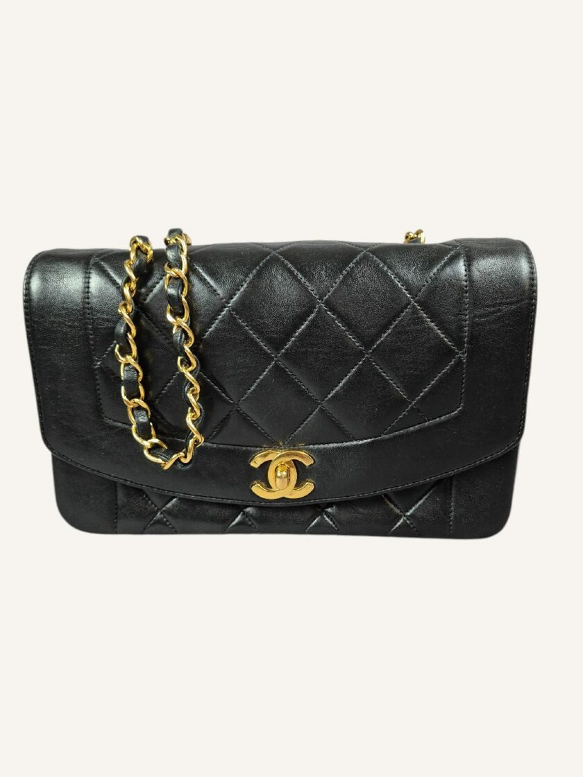 sac Chanel Diana small cuir noir or 24k 1994