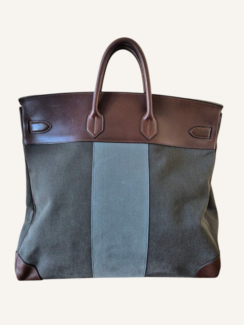 Sac Hermès HAC 50 toile et cuir barénia – Image 6