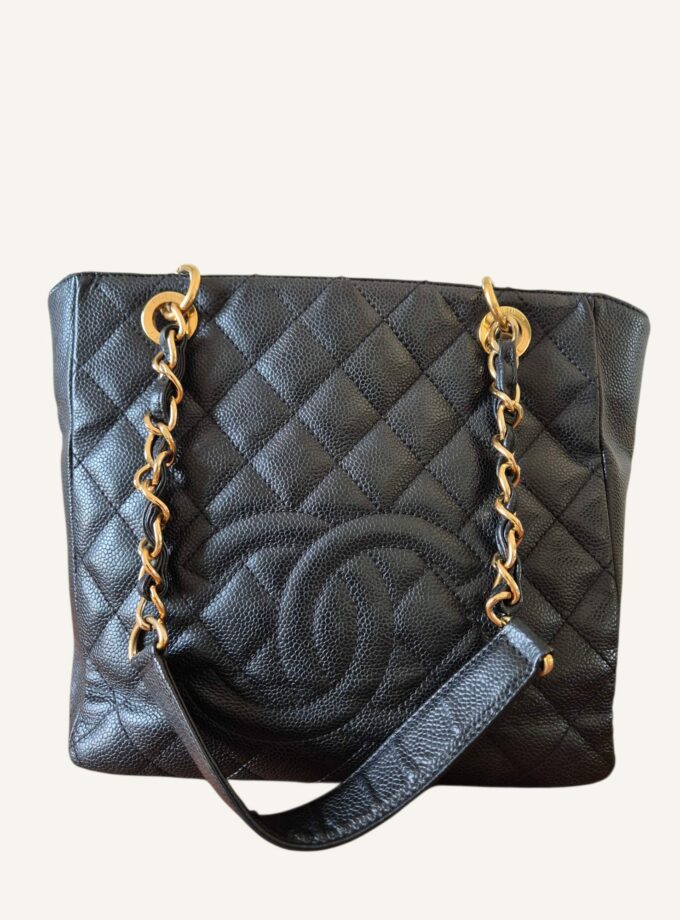 sac Chanel PST cuir caviar noir or