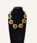 collier Chanel vintage Gripoix doré vert rouge