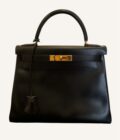 sac Hermès Kelly 28 cuir Box noir vintage 1991