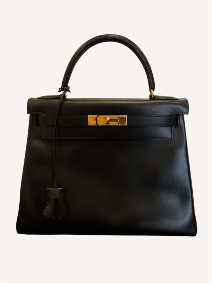 sac Hermès Kelly 28 cuir Box noir vintage 1991