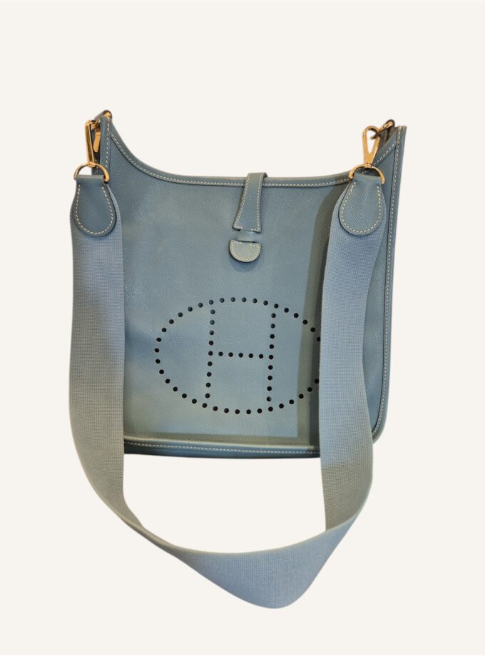 sac Hermès Evelyne PM cuir Courchevel bleu Jean
