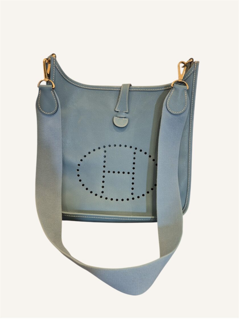 sac Hermès Evelyne PM cuir Courchevel bleu Jean
