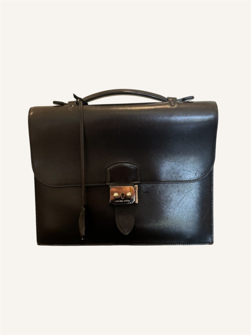 sac à dépêches Hermès 27 cuir box noir palladium