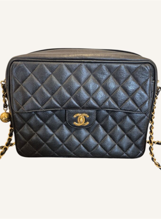 sac Chanel camera cuir caviar noir doré vintage