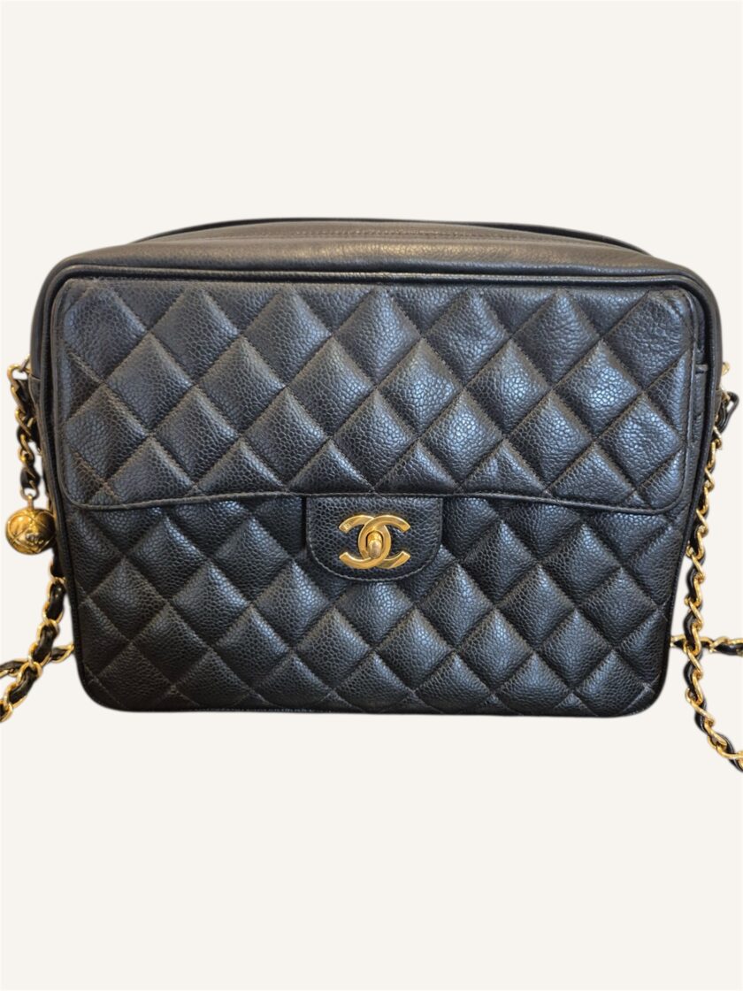 sac Chanel camera cuir caviar noir doré vintage