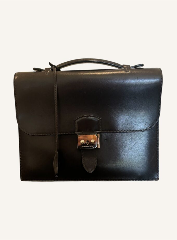 Sac à dépêches Hermès Petit 27 cuir box noir