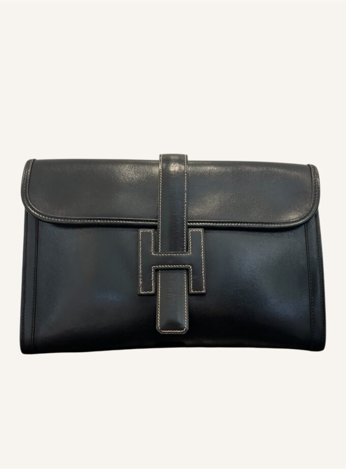 pochette Hermès Jige PM cuir box noir vintage