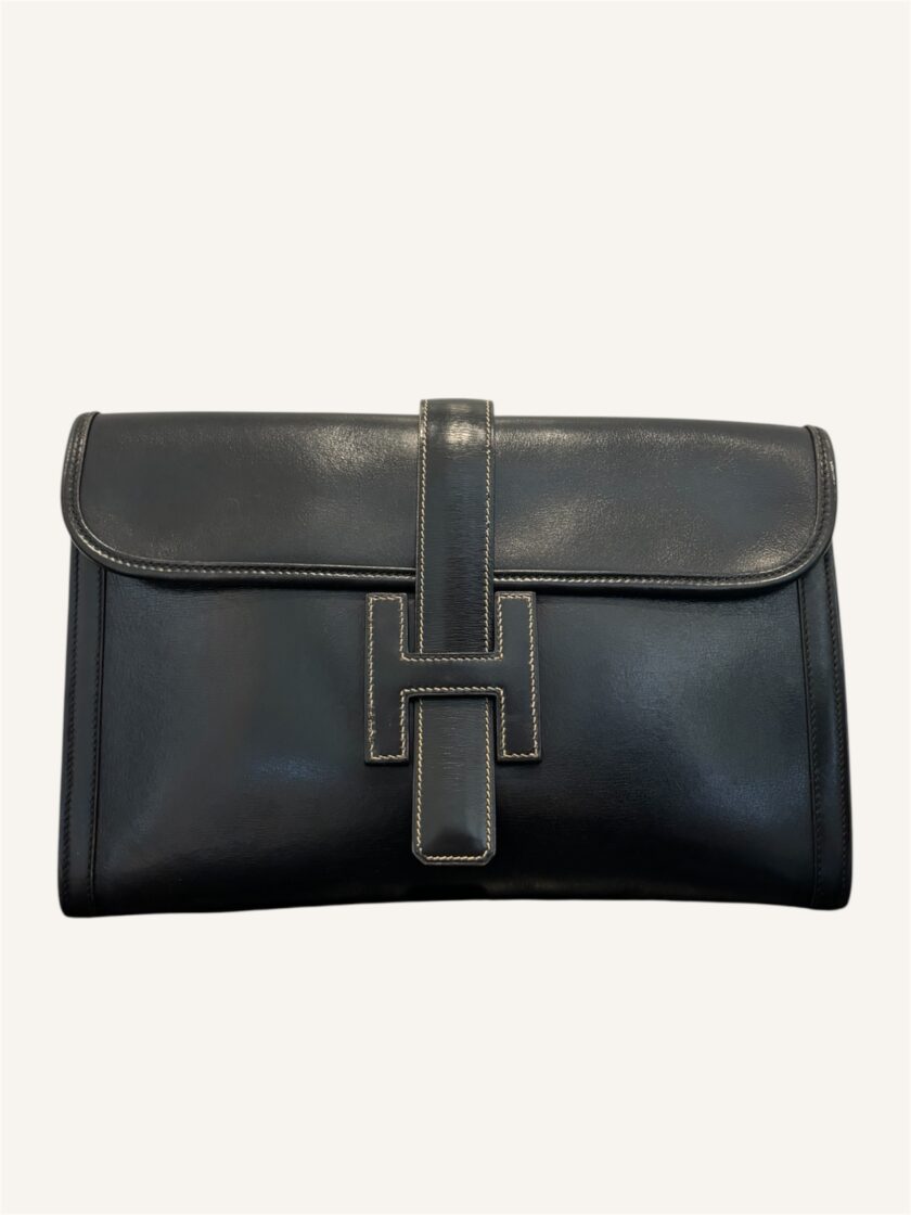 pochette Hermès Jige PM cuir box noir vintage