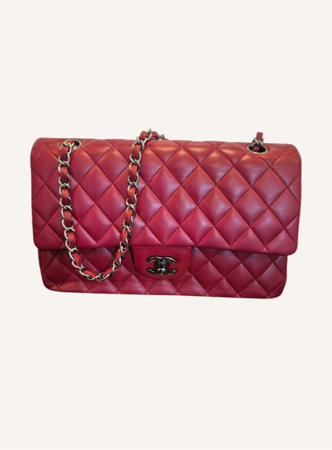 sac Chanel Timeless Medium cuir rouge foncé argent 2011