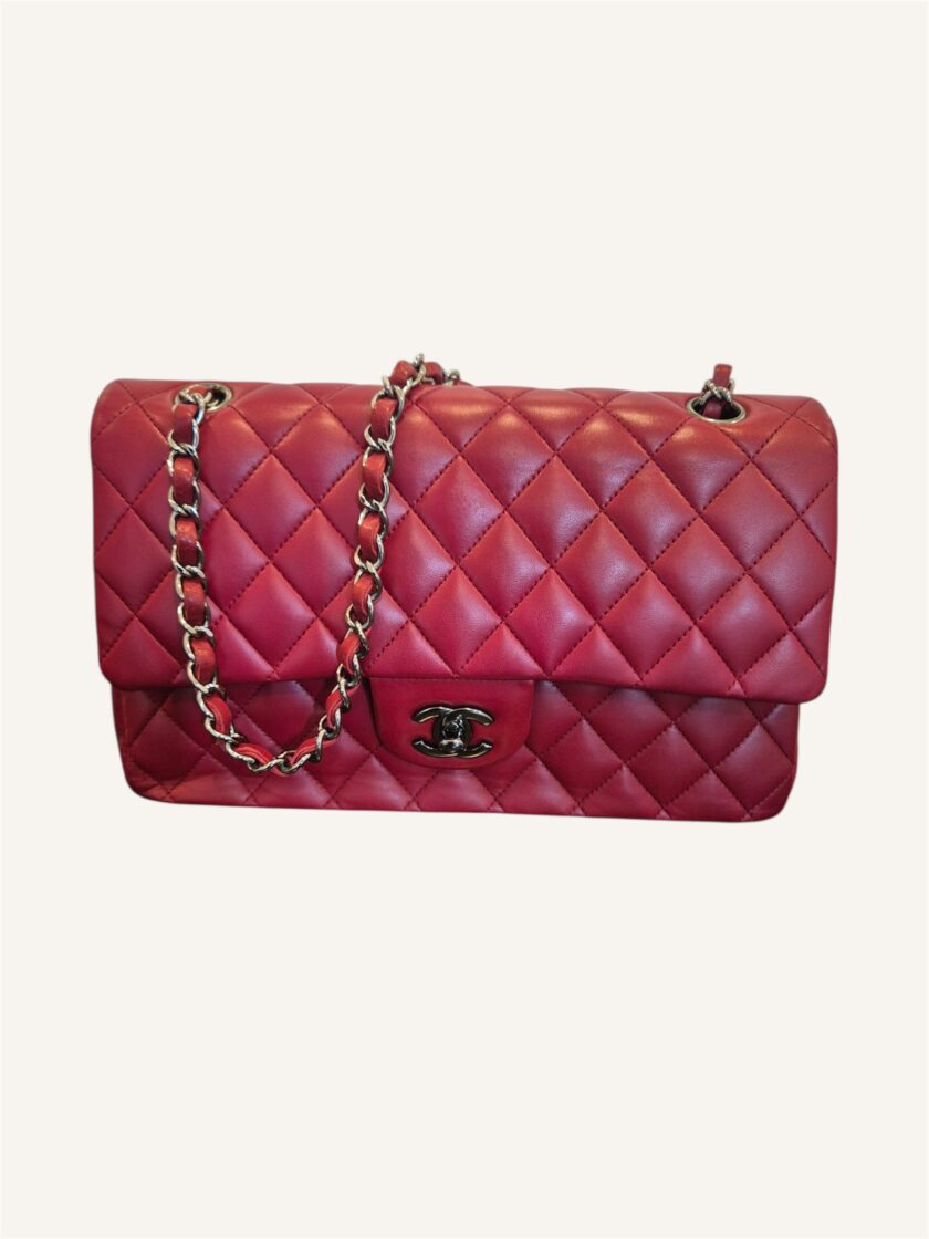 sac Chanel Timeless Medium cuir rouge foncé argent 2011
