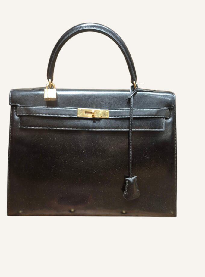 sac Hermès Kelly Sellier 35 cuir Box noir vintage 1960