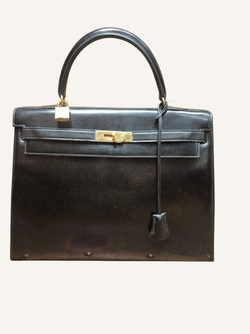 sac Hermès Kelly Sellier 35 cuir Box noir vintage 1960
