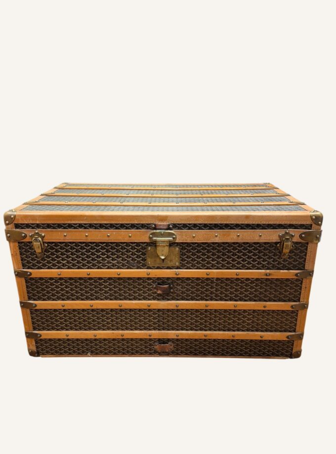 malle Goyard ancienne toile Goyardine laiton table basse