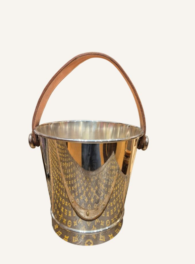 seau à champagne Hermès vintage métal argenté cuir