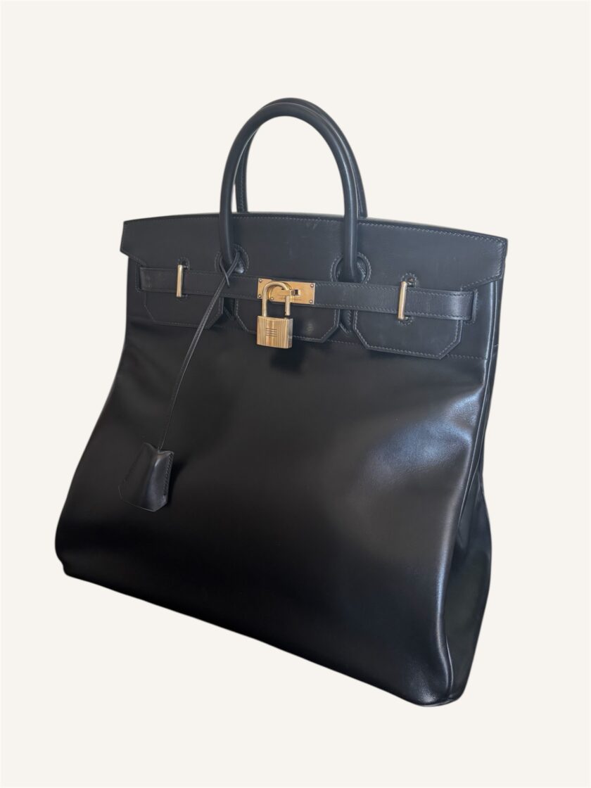 sac Hermès HAC 40 cuir Box noir or 1992