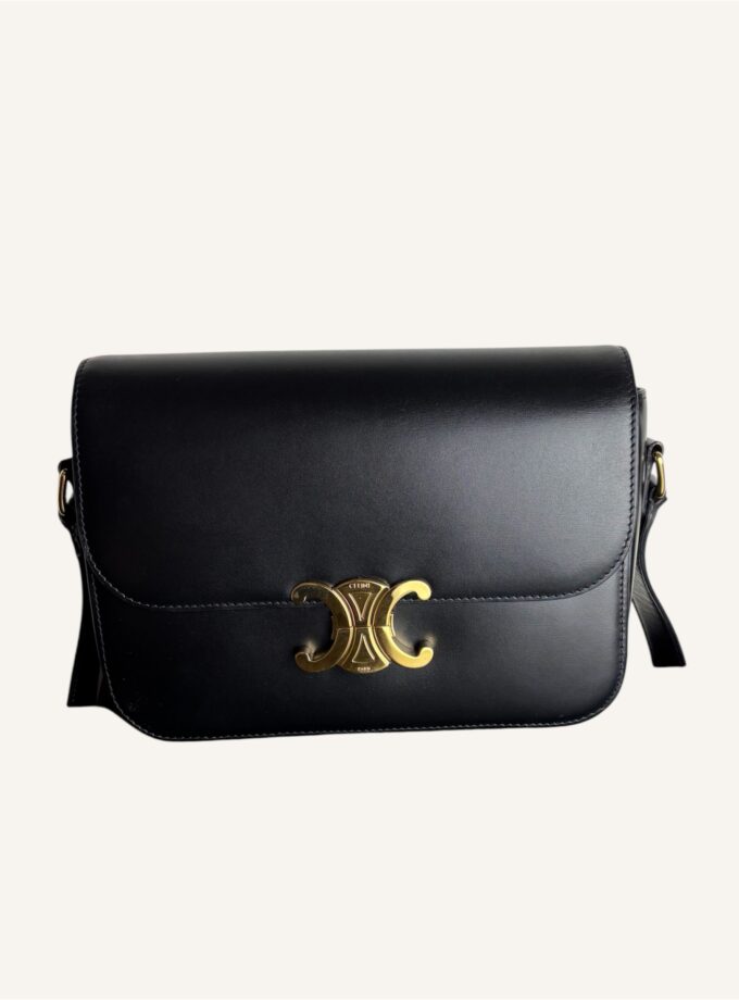 sac Céline Triomphe medium cuir Box noir or