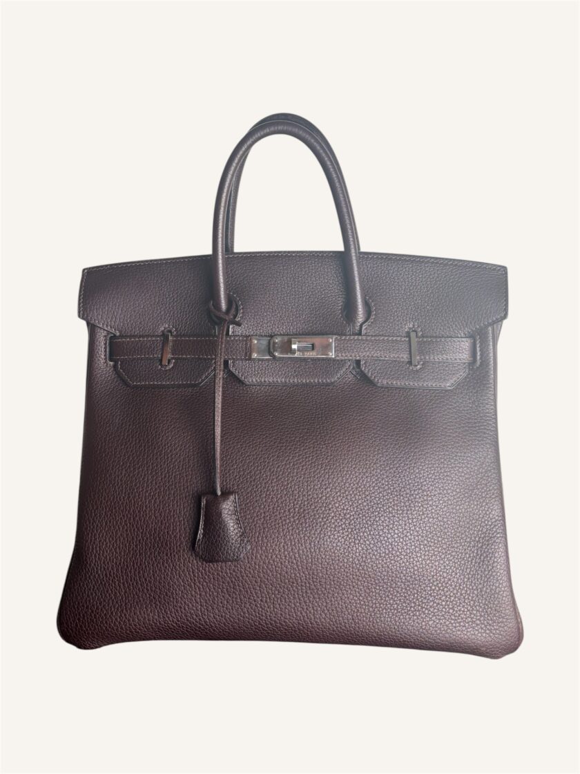 sac Hermès HAC 32 cuir taurillon chocolat argent 2003