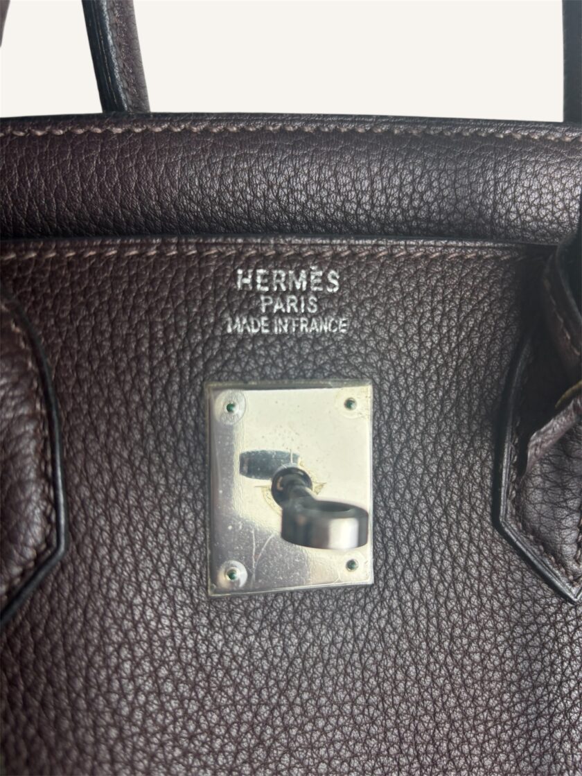 sac Hermès HAC 32 cuir taurillon chocolat argent 2003