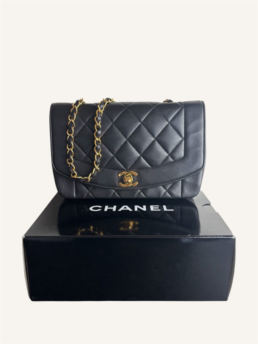 sac Chanel Diana small cuir agneau noir or 24k vintage