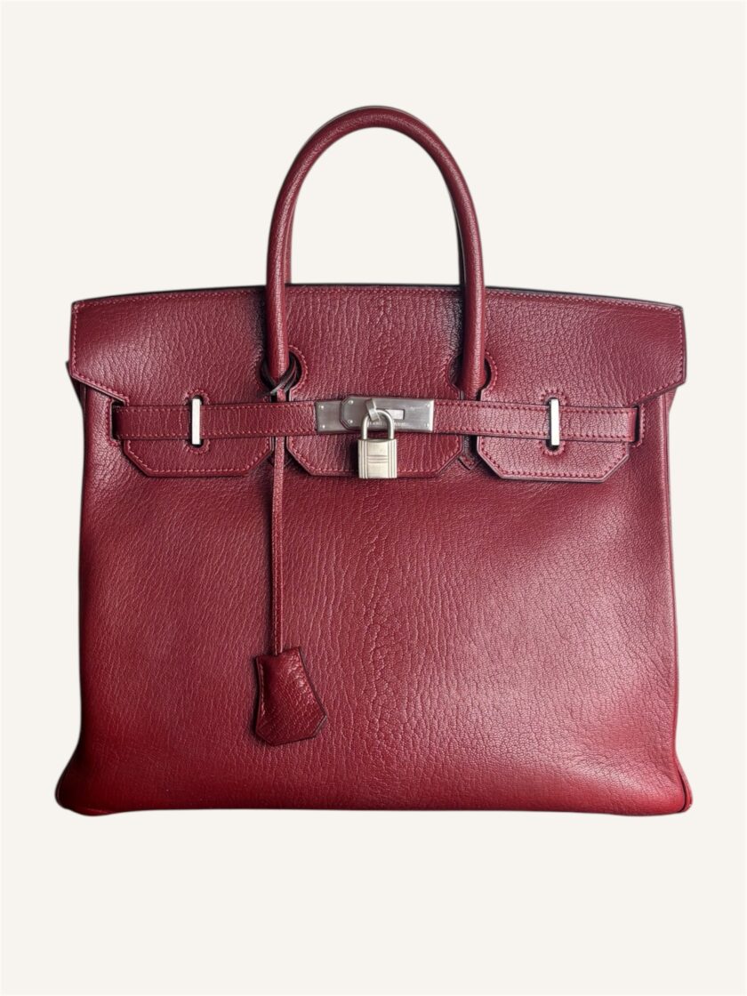 sac Hermès HAC 32 cuir chèvre rouge H argent brossé
