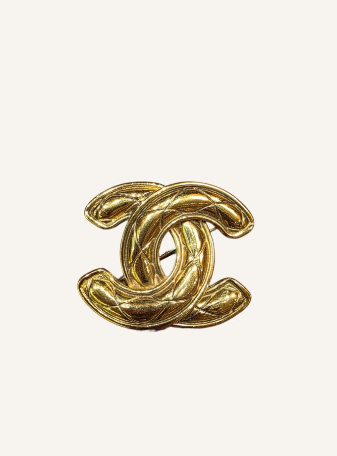broche Chanel vintage plaqué or CC années 90