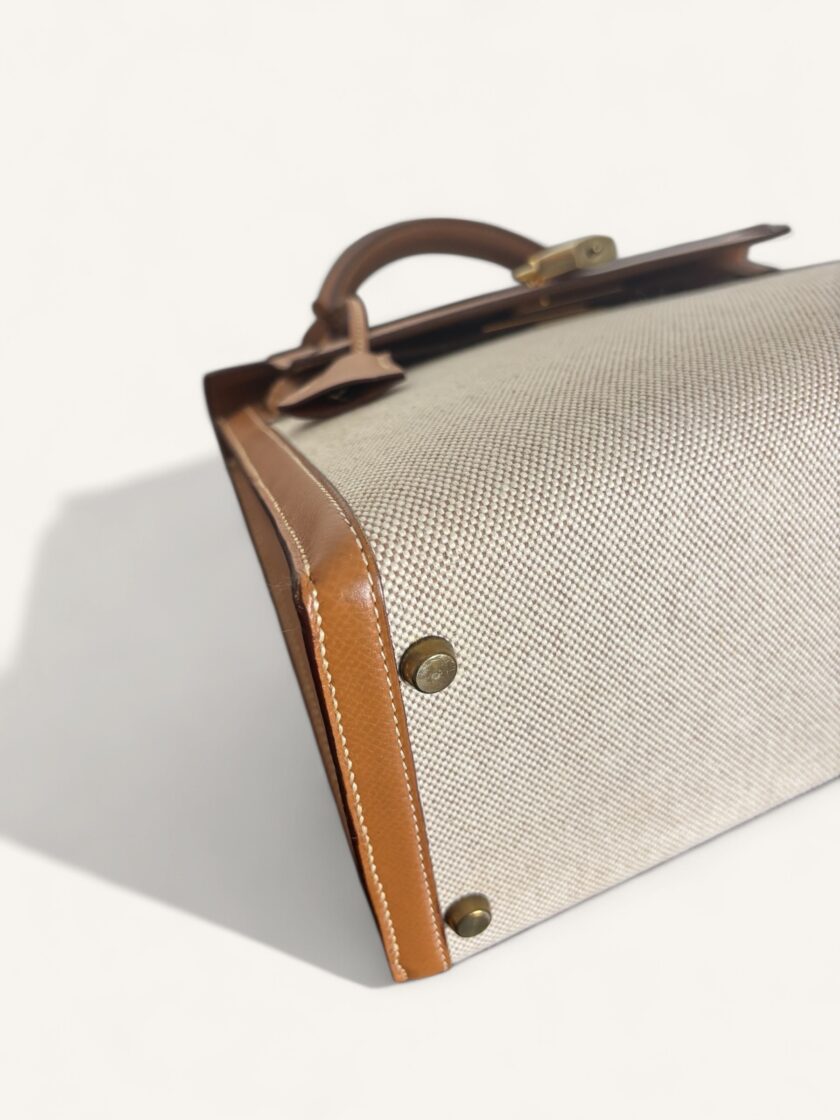 sac Hermès Kelly 28 toile cuir Courchevel Gold 1988