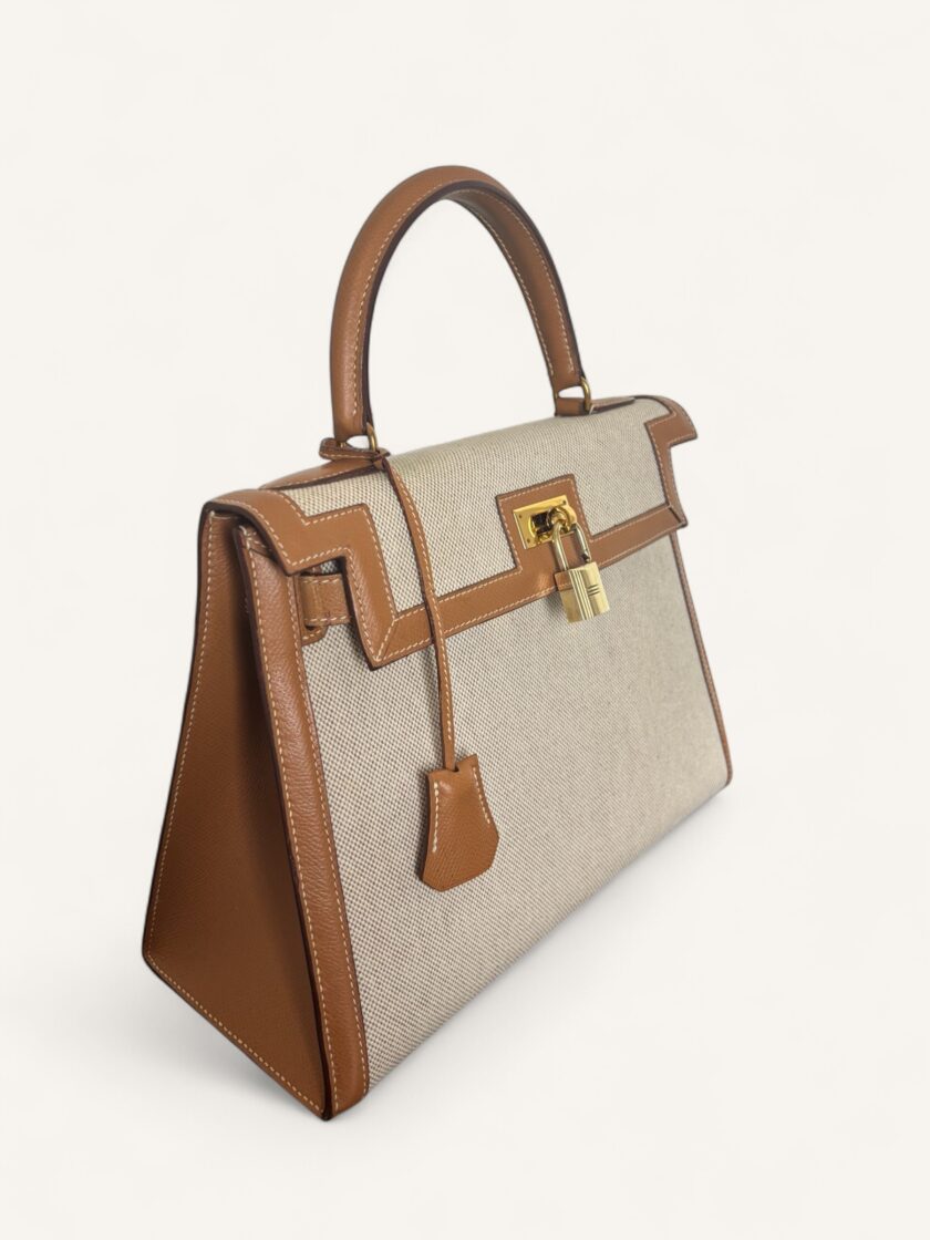 sac Hermès Kelly 28 toile cuir Courchevel Gold 1988