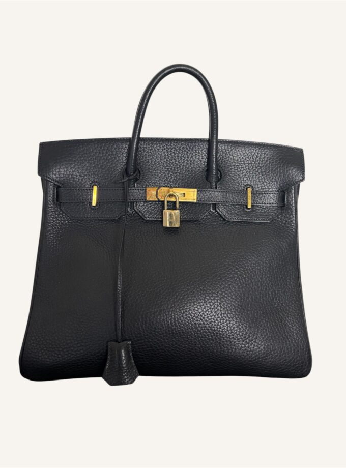sac Hermès HAC 32 cuir Ardennes noir gold 1995