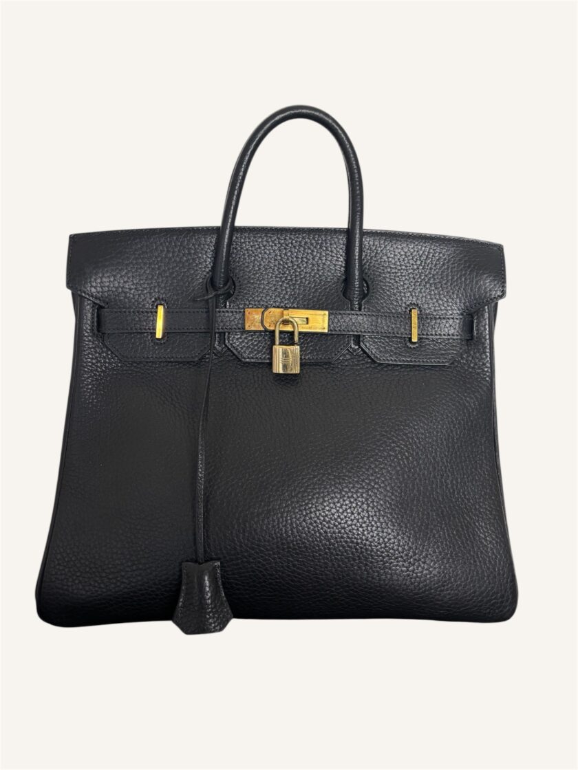sac Hermès HAC 32 cuir Ardennes noir gold 1995