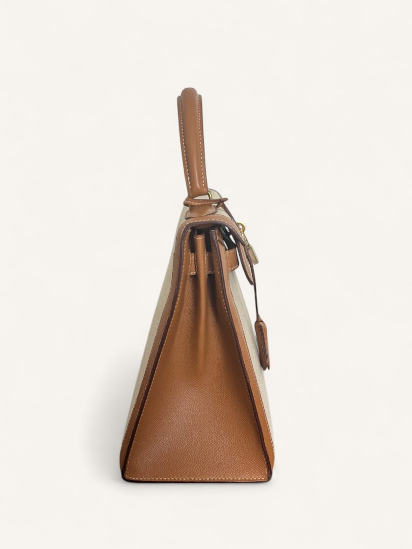sac Hermès Kelly 28 toile cuir Courchevel Gold 1988