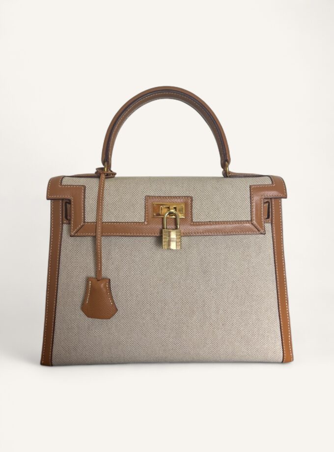 sac Hermès Kelly 28 toile cuir Courchevel Gold 1988