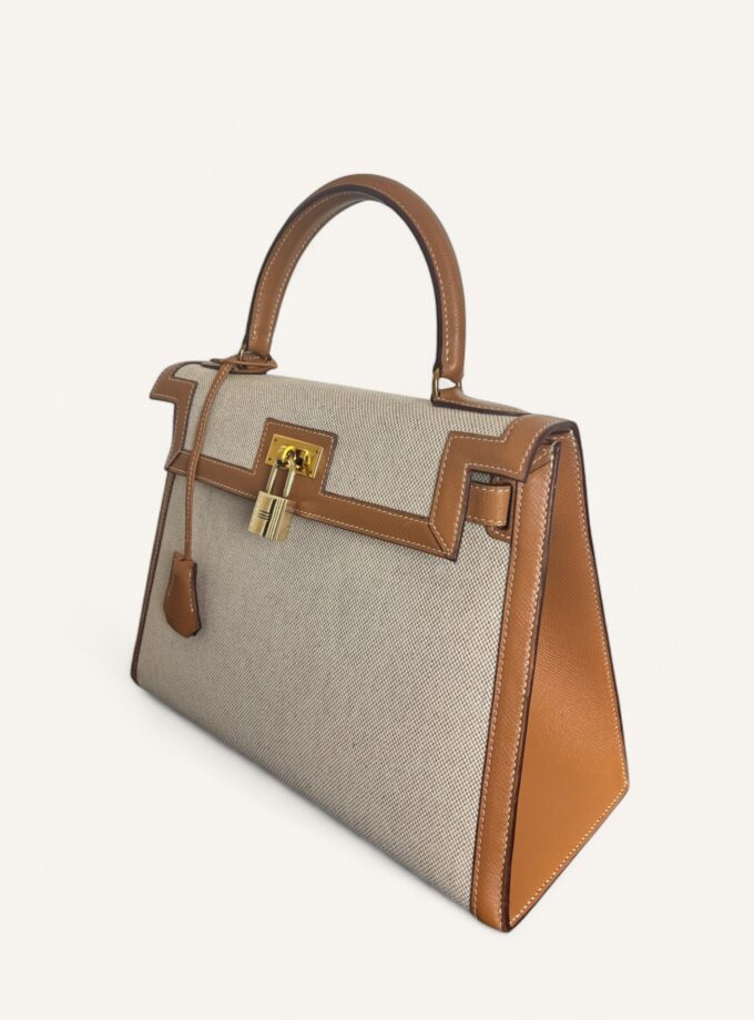 Sac Hermès Kelly 28 Toile & Cuir 1988