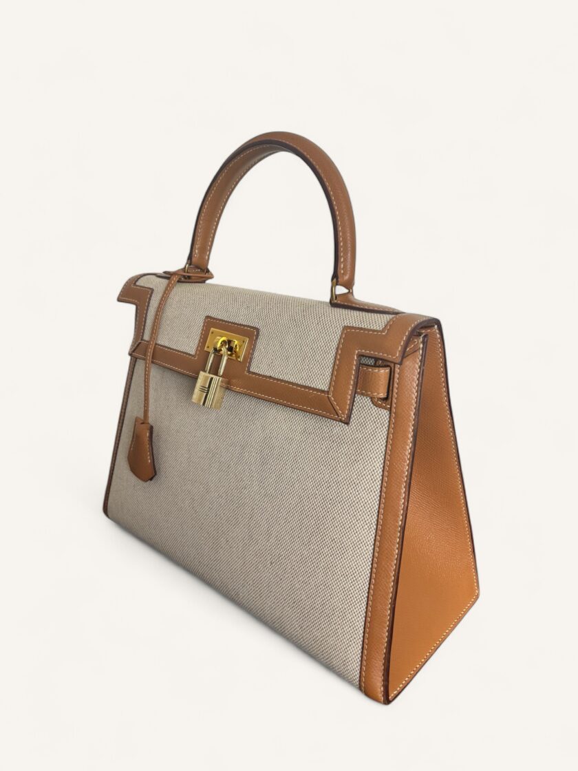 sac Hermès Kelly 28 toile cuir Courchevel Gold 1988