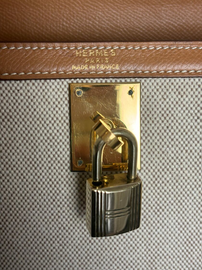 sac Hermès Kelly 28 toile cuir Courchevel Gold 1988