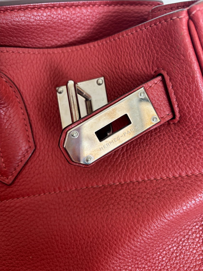 sac Hermès HAC 40 cuir taurillon rouge vénitien palladium 2009