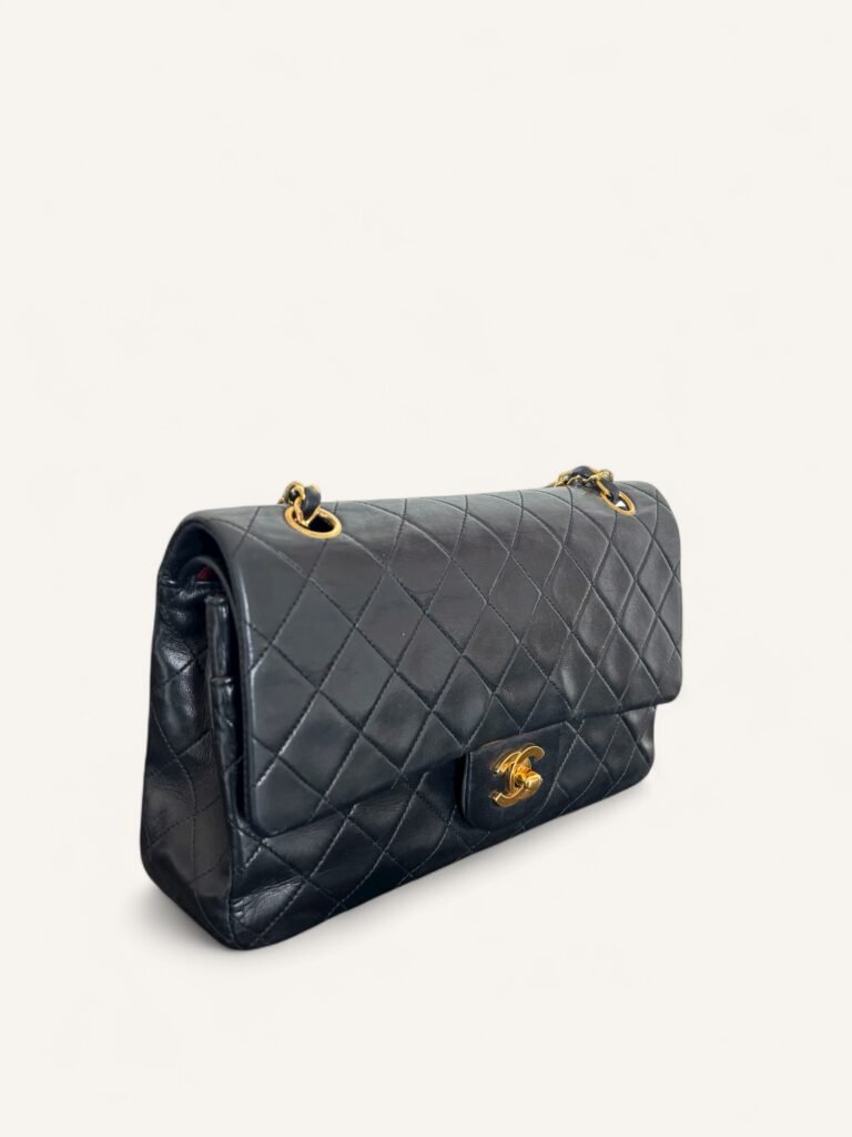 Chanel Timeless Classique medium bag vintage black lamb leather 24k gold 1991 buy vintage designer bags online